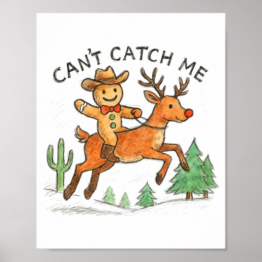 Can't Catch Me Cowboy Gingerbread Man Christmas  ポスター (正面)