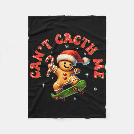 Can't Catch Me Groovy Christmas Gingerbread Man Bo フリースブランケット (正面)