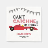 Can't Catch Me I'm Three 赤いレーシングカー 3歳の誕生日 スタンダードカクテルナプキン (正面)