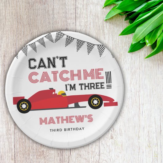 Can't Catch Me I'm Three Red Race Car 3 Birthday  ペーパープレート