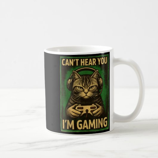 Can't Hear You I'm Gaming Funny Gamer Cat Playing  コーヒーマグカップ (右)