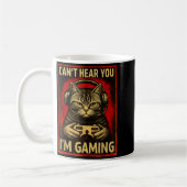 Can't Hear You I'm Gaming Funny Gamer Cat Playing  コーヒーマグカップ (左)