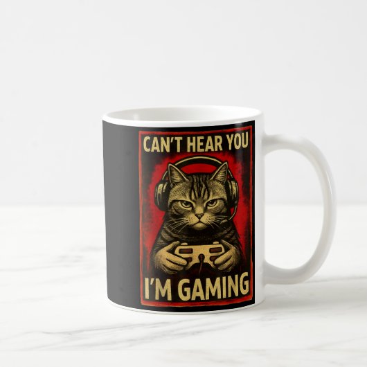 Can't Hear You I'm Gaming Funny Gamer Cat Playing  コーヒーマグカップ (右)
