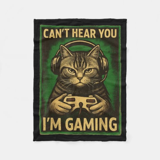 Can't Hear You I'm Gaming Funny Gamer Cat Playing  フリースブランケット (正面)