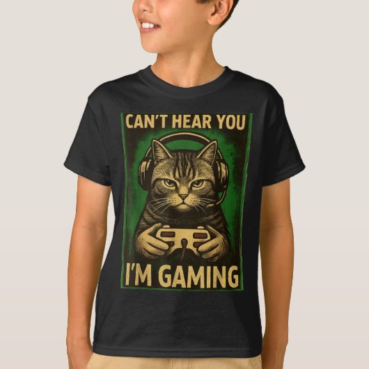 Can't Hear You I'm Gaming Funny Gamer Cat Playing  Tシャツ (正面)