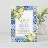Can't Wait to Squeeze Blue Tile Lemon Baby Shower 招待状 (スタンド正面)