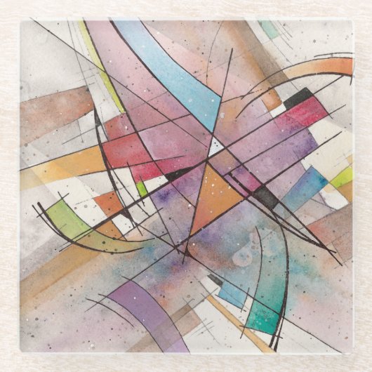 CANTATAインパステル専攻の抽象芸術アート ガラスコースター (正面)