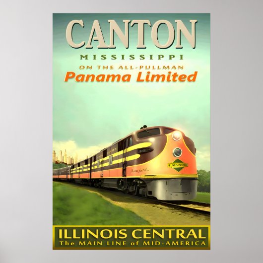 CANTON MS Illinois Central Railroad PANAMA Limited ポスター (正面)