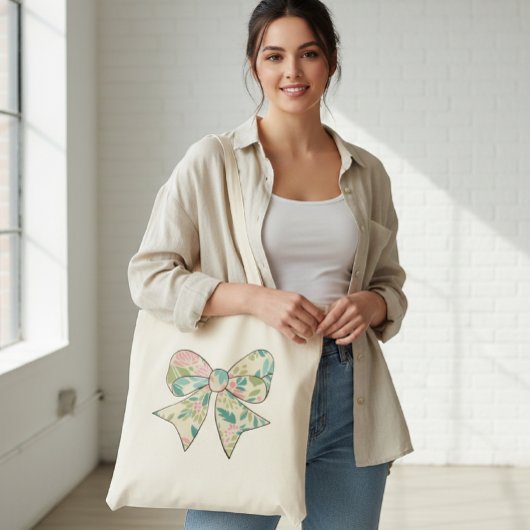 Canvas Bag with Floral Bow - Boho Chic Style. トートバッグ