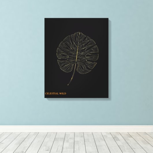 Canvas Golden Monstera Leaf Modern Noir Decor キャンバスプリント (インサイチュ (ウッドフロア))