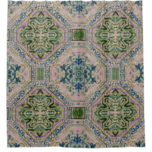 Canvas Green and Indigo  シャワーカーテン (正面)