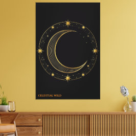 Canvas Luxury Black Gold Celestial Moon Art キャンバスプリント