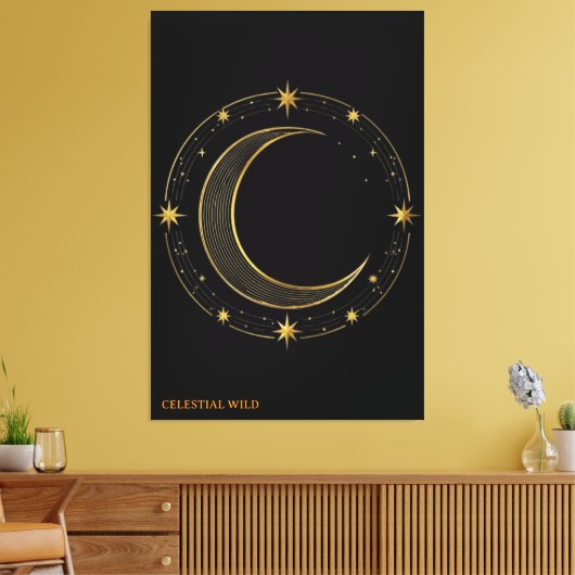 Canvas Luxury Black Gold Celestial Moon Art キャンバスプリント (インサイチュ (リビング))