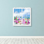 Canvas Print、花の表示、ウィンドウ素朴ペイン キャンバスプリント (インサイチュ (ウッドフロア))