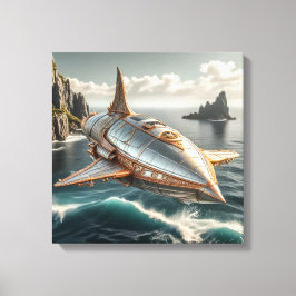 Canvas Print (Silver UFO over Water) キャンバスプリント