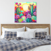 Canvas Print : Sunset on Cactusカラフル キャンバスプリント (インサイチュ (寝室))