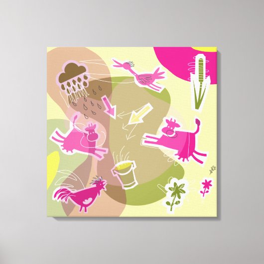 canvas roze koeien キャンバスプリント (正面)