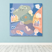 canvas stad blauw キャンバスプリント (インサイチュ (ウッドフロア))