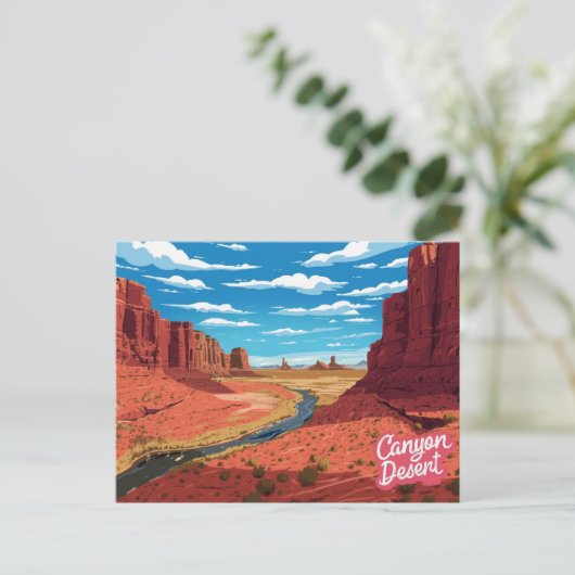 Canyon Desert River Valley Art Print ポストカード (スタンド正面)