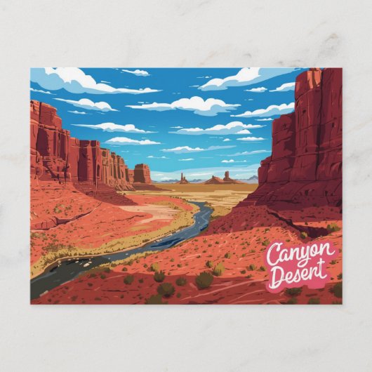 Canyon Desert River Valley Art Print ポストカード (正面)