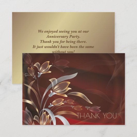 Caoba金ゴールドフローラThank You Anniversary Card 招待状 (正面/裏面)