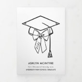 Cap and Bow Graduation Tri-Fold Invitation 三つ折りプログラム (カバー)