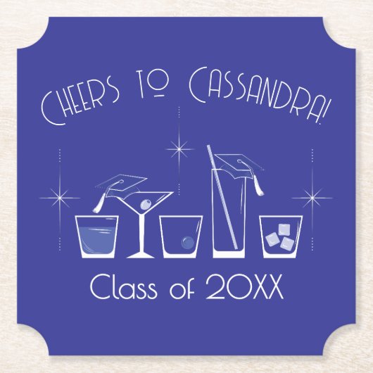 Cap and Cocktail Graduation Party Blue ペーパーコースター (正面)