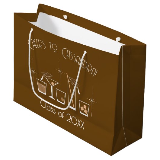 Cap and Cocktail Graduation Party Brown ラージペーパーバッグ (正面アングル)