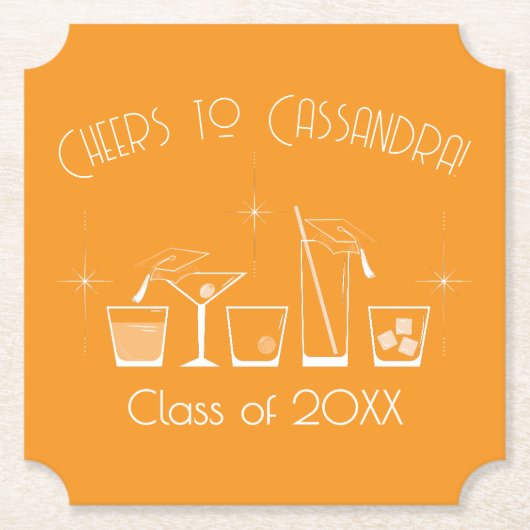 Cap and Cocktail Graduation Party Orange ペーパーコースター (正面)