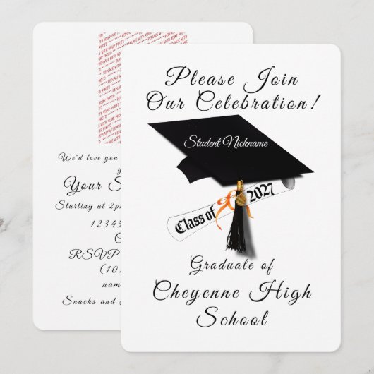 Cap and Diploma Class of 2027 Photo Graduation 招待状 (正面/裏面)