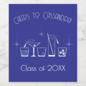 Cap Cocktail Graduation Party Blue Bar Menu ワインラベル (シングルラベル)