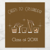 Cap Cocktail Graduation Party Brown Bar Menu ワインラベル (シングルラベル)