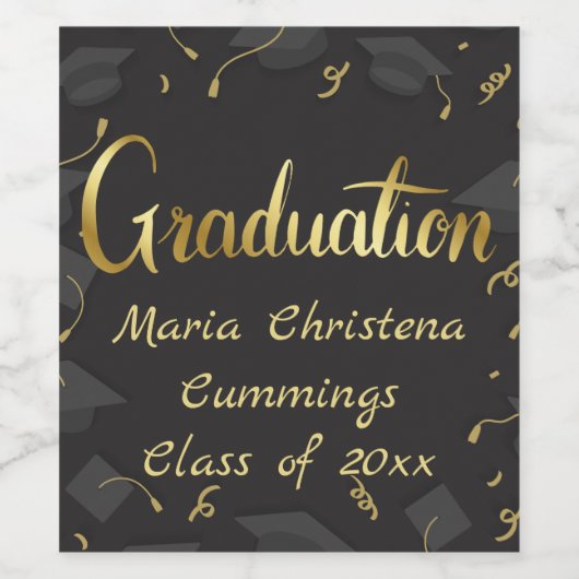 Cap & Confetti Graduation ワインラベル (シングルラベル)