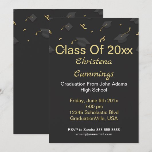 Cap & Confetti Graduation 招待状 (正面/裏面)