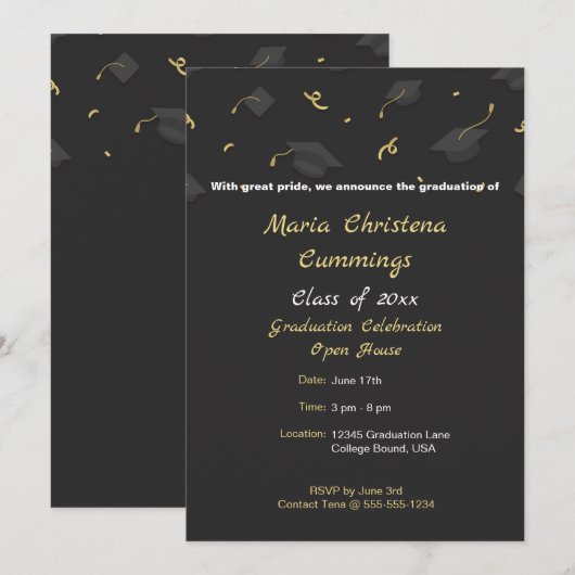 Cap & Confetti Graduation 案内状 (正面/裏面)