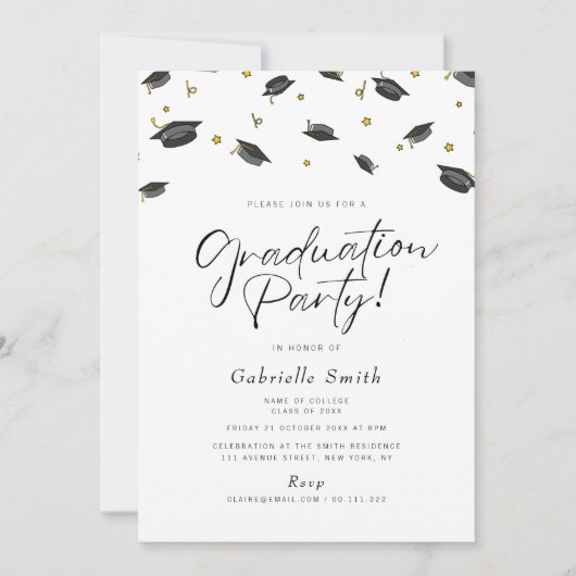 Cap confetti graduation party invitation 招待状 (正面)
