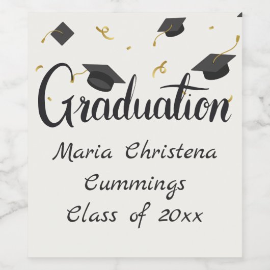 Cap & Confetti Graduation White ワインラベル (シングルラベル)