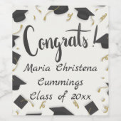 Cap & Confetti Graduation White Congrats ワインラベル (シングルラベル)