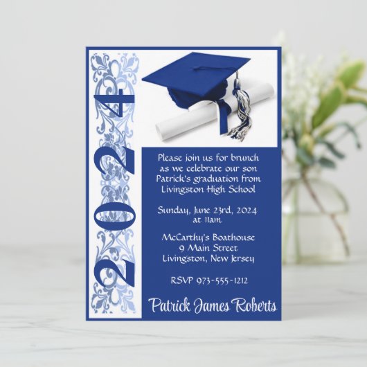 Cap & Diploma 5 x 7 Blue Background卒業 招待状 (スタンド正面)