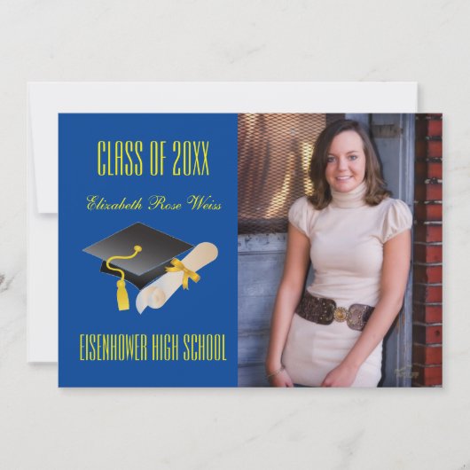 Cap & Diploma Blue – 卒業発表 招待状 (正面)