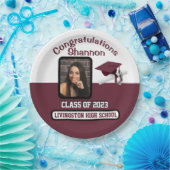 Cap & Diploma、Maroon & White Graduation ペーパープレート (パーティー)