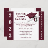 Cap & Diploma、Maroon & White Graduation 招待状 (正面/裏面)