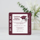Cap & Diploma、Maroon & White Rounded Graduation 招待状 (スタンド正面)