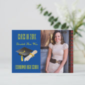 Cap & Diproma Blue - 3 x 5の卒業発表 招待状 (スタンド正面)