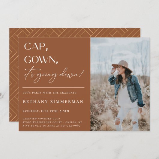Cap Gown卒業式パーティーが行われている 招待状 (正面/裏面)