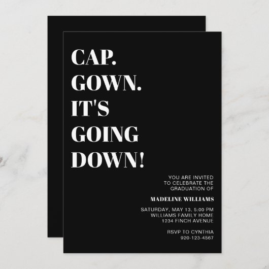 Cap Gown卒業式パーティーが行われている 招待状 (正面/裏面)