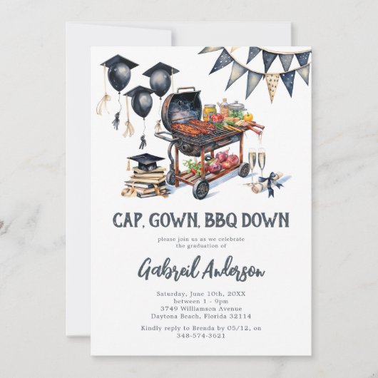Cap Gown BBQ Down Graduation 招待状 (正面)