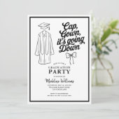 Cap Gown Bow Graduation Partyをダウンさせる 招待状 (スタンド正面)