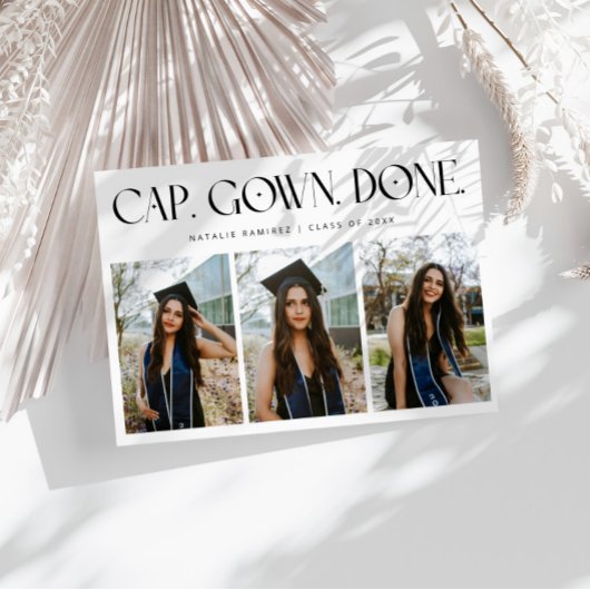 Cap. Gown. Done. 卒業おめでとう マルチフォト ホワイト 案内状