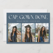 Cap. Gown. Done. Multi Photo Navy Blue Graduation 案内状 (正面)